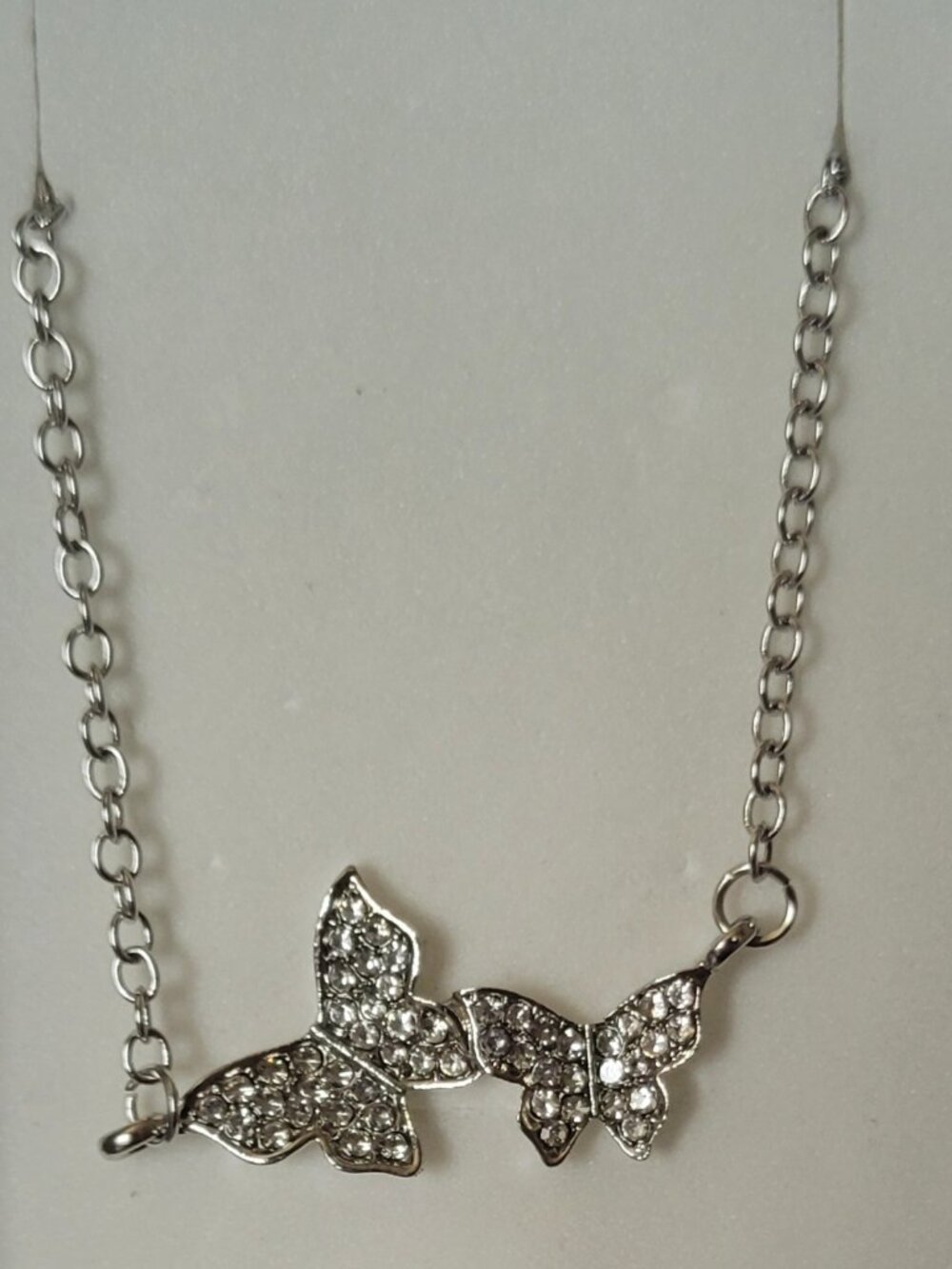 Delicate Silver Rhinestone Butterfly Necklace